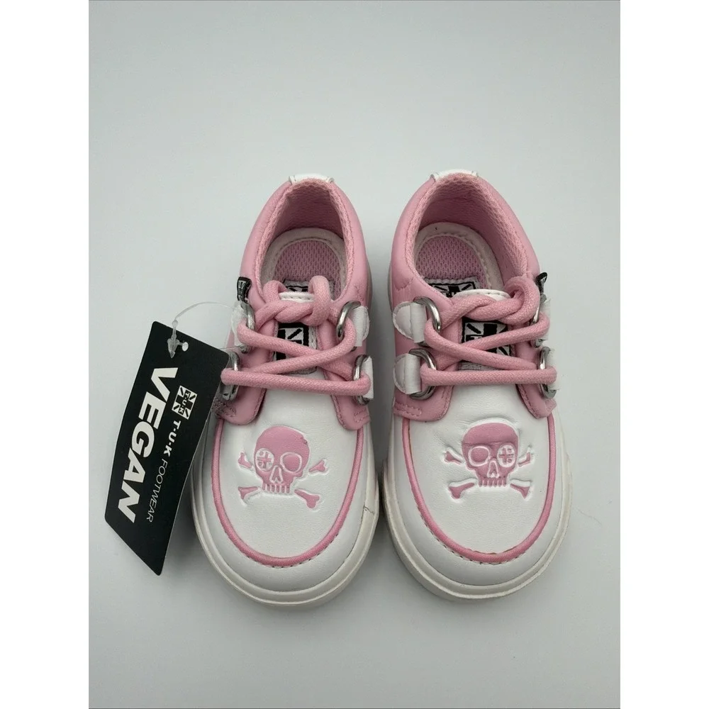 T.U.K‎ Pink & White Girls TukSkin Vegan Pirate Creeper Toddler Size 5 Sneaker